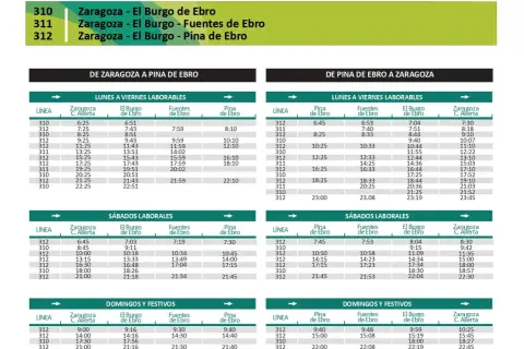 Horarios de autobuses nocturnos Zaragoza - El Burgo de Ebro y Pina de Ebro. Consulta las rutas y frecuencias para tus viajes.