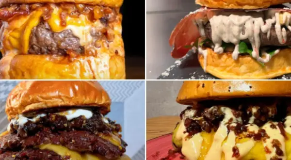 Cuatro hamburguesas deliciosas, un festín para los amantes de las hamburguesas.