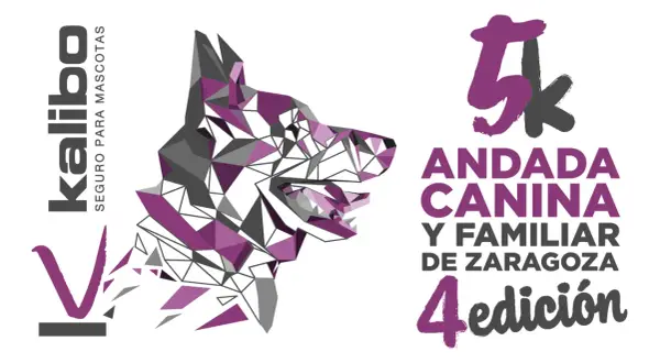 Logo de la 4ª andada canina y familiar de Zaragoza. Un perro geométrico y el texto "Kalibo".