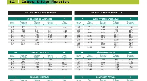 Horarios de autobuses nocturnos Zaragoza - El Burgo de Ebro y Pina de Ebro. Consulta las rutas y frecuencias para tus viajes.
